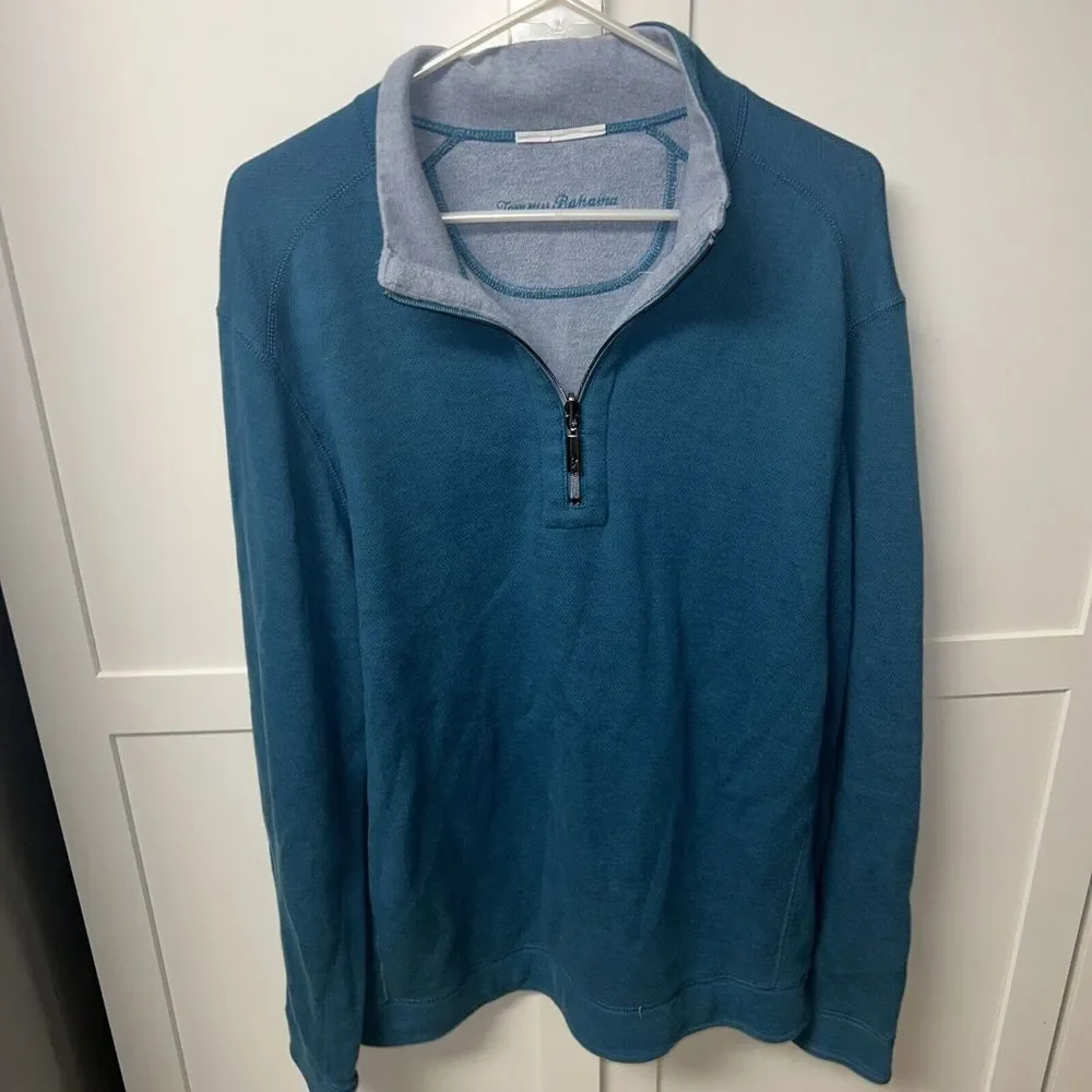 Tommy‎ Bahama Men's Large Quarter Zip Pullover Blue Heavy Sweater
